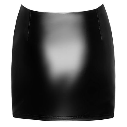 NOIR Wetlook-Minirock mit Straps