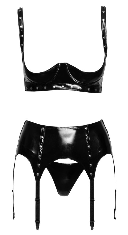 BLACK LEVEL Lack-Set mit Hebe-BH, Strapsgurt & String