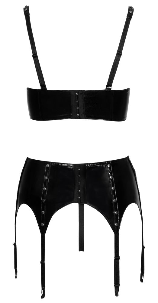 BLACK LEVEL Lack-Set mit Hebe-BH, Strapsgurt & String