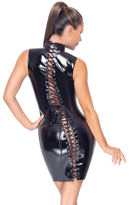 BLACK LEVEL Lack-Minikleid mit Rückenschnürung