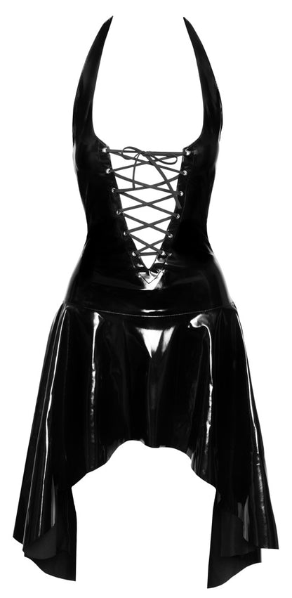 BLACK LEVEL Lack-Neckholder-Kleid mit V-Schnürung