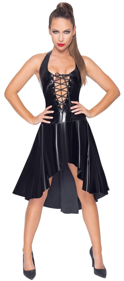 BLACK LEVEL Lack-Neckholder-Kleid mit V-Schnürung