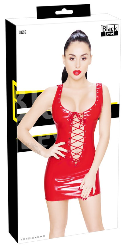 BLACK LEVEL Lack-Minikleid in Rot mit Schnürung