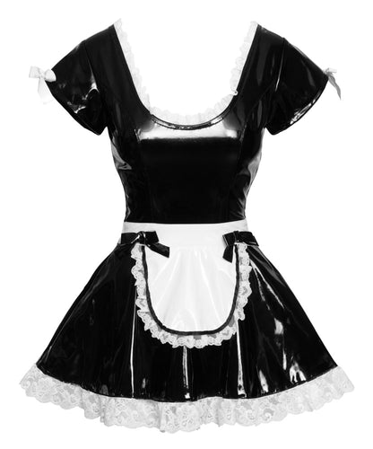 BLACK LEVEL Lack-Servierkleid mit Schürze