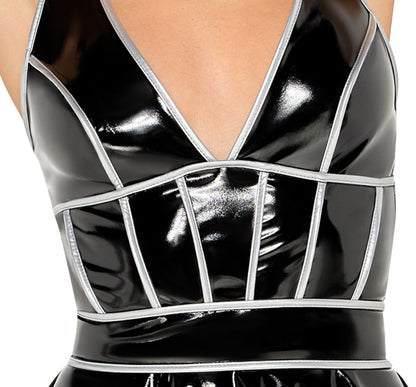 BLACK LEVEL Lack-Neckholder-Kleid mit Ziernähten