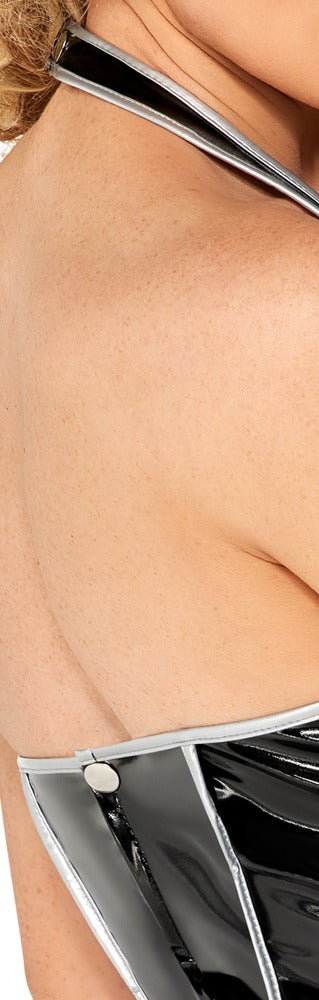 BLACK LEVEL Lack-Neckholder-Kleid mit Ziernähten