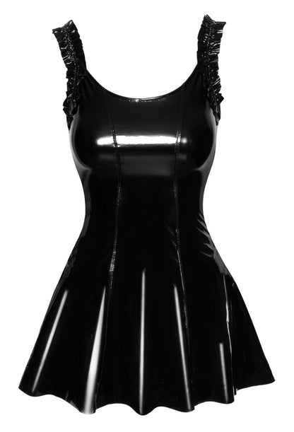 NOIR Lack-Minikleid mit Rüschen-Trägern