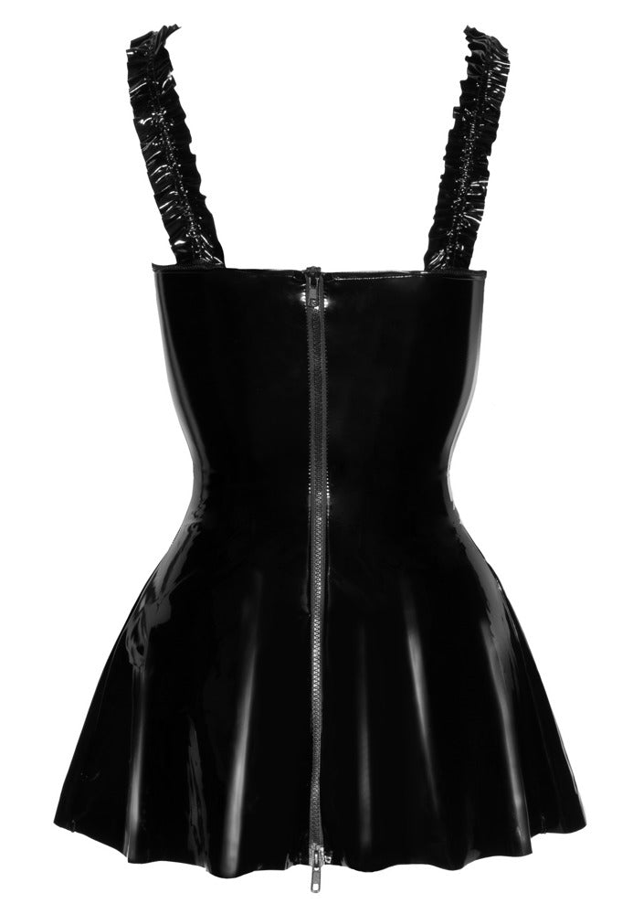 NOIR Lack-Minikleid mit Rüschen-Trägern