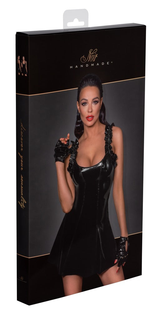 NOIR Lack-Minikleid mit Rüschen-Trägern
