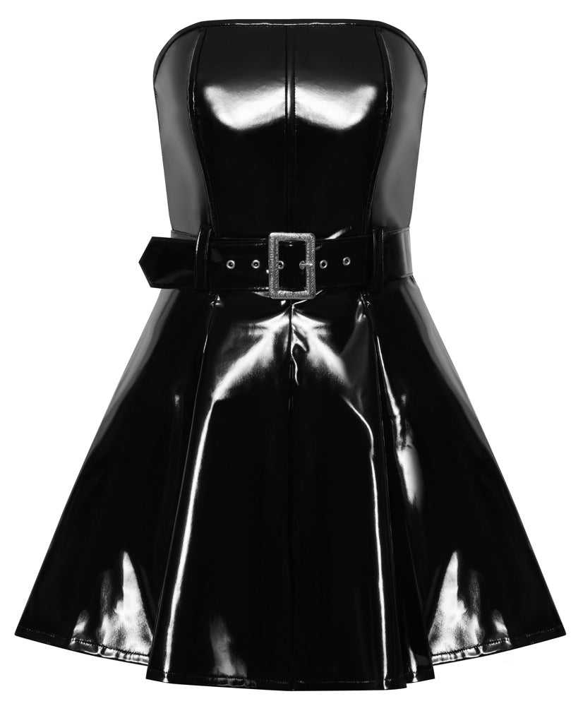BLACK LEVEL Lack-Minikleid mit Gürtel