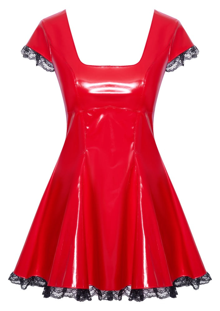 BLACK LEVEL Lack-Minikleid in Rot mit Spitzenrüschen