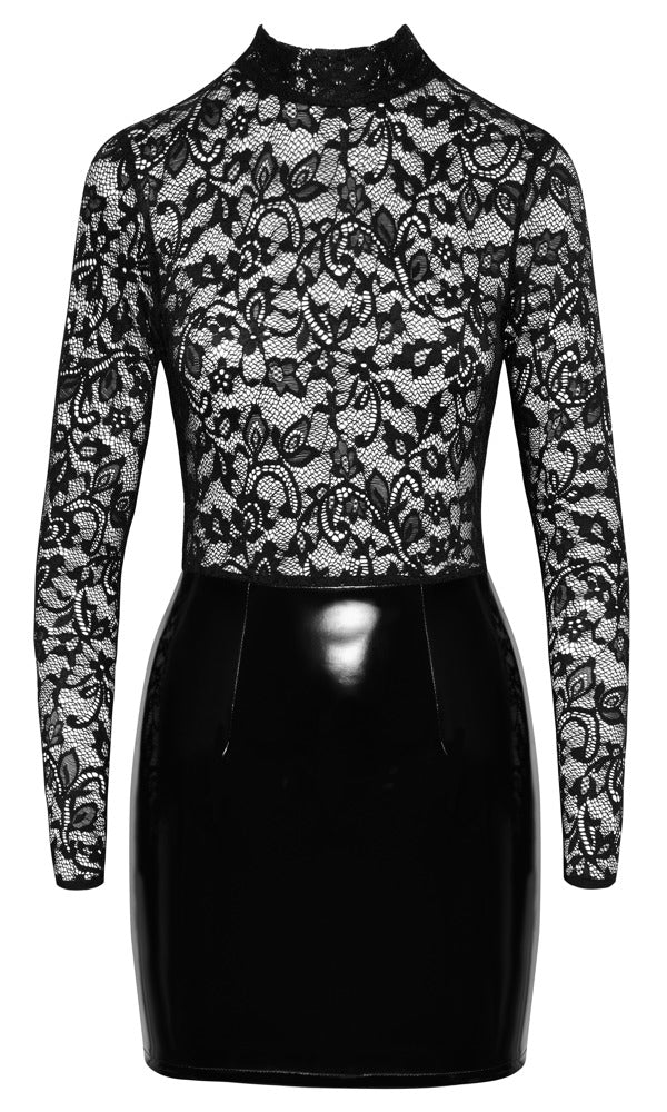 BLACK LEVEL Lack-Kleid mit Spitzenoberteil