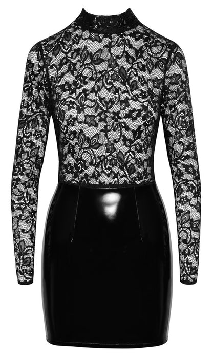 BLACK LEVEL Lack-Kleid mit Spitzenoberteil