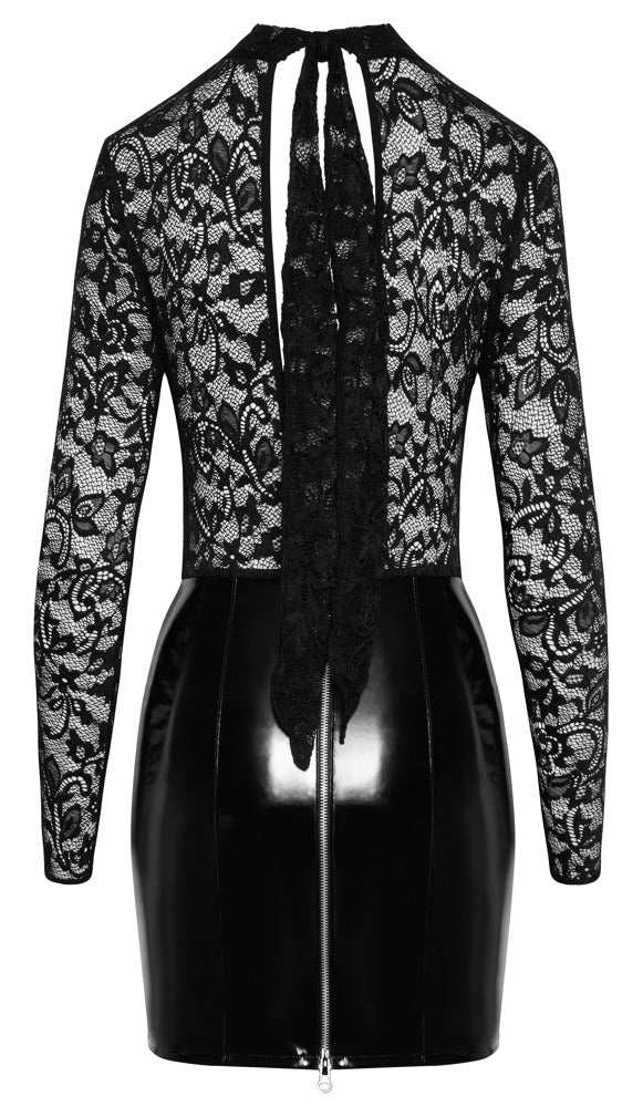 BLACK LEVEL Lack-Kleid mit Spitzenoberteil