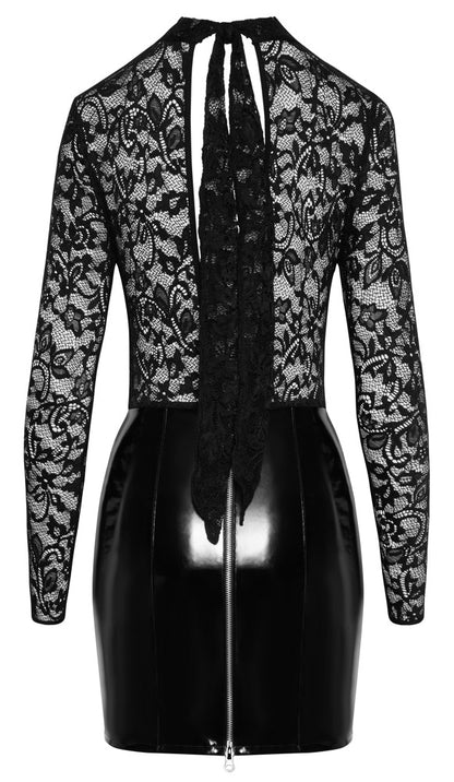BLACK LEVEL Lack-Kleid mit Spitzenoberteil