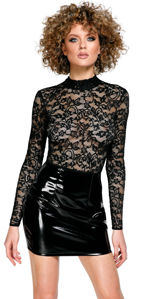 BLACK LEVEL Lack-Kleid mit Spitzenoberteil