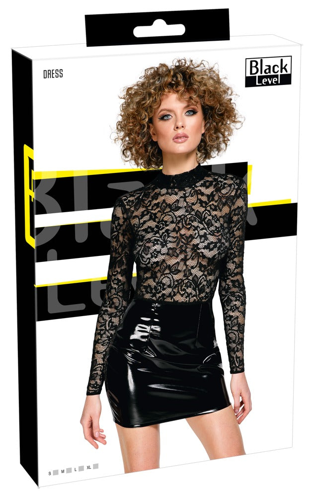 BLACK LEVEL Lack-Kleid mit Spitzenoberteil