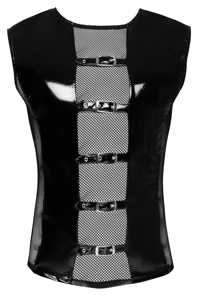 BLACK LEVEL Lack-Herren-Shirt mit Netz, ärmellos
