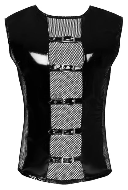 BLACK LEVEL Lack-Herren-Shirt mit Netz, ärmellos