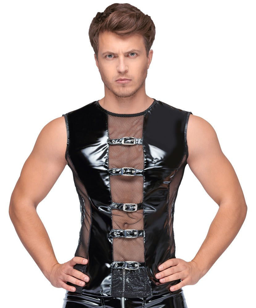 BLACK LEVEL Lack-Herren-Shirt mit Netz, ärmellos
