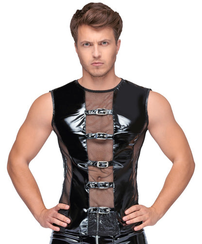 BLACK LEVEL Lack-Herren-Shirt mit Netz, ärmellos
