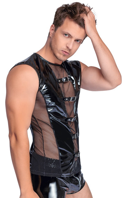 BLACK LEVEL Lack-Herren-Shirt mit Netz, ärmellos