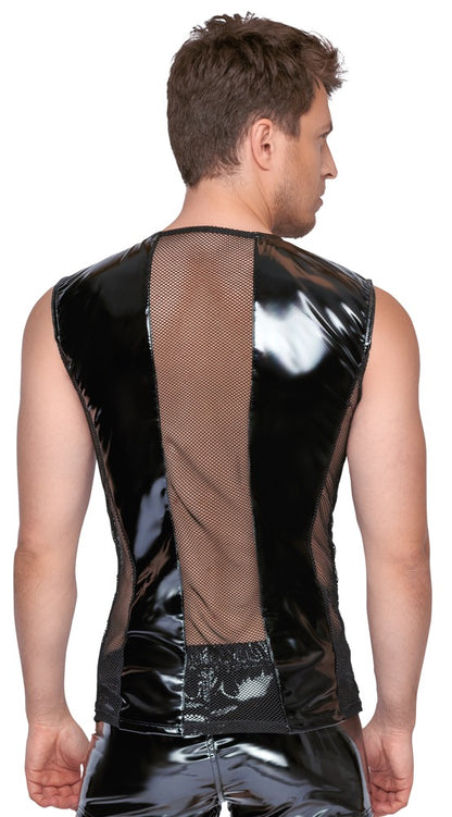 BLACK LEVEL Lack-Herren-Shirt mit Netz, ärmellos