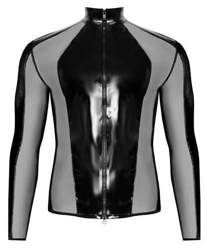 BLACK LEVEL Lack-Herren-Shirt mit Netz, langarm