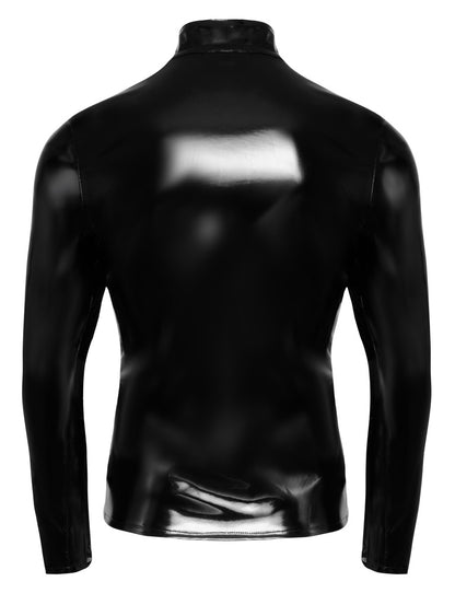 BLACK LEVEL Lack-Herren-Shirt mit Netz, langarm