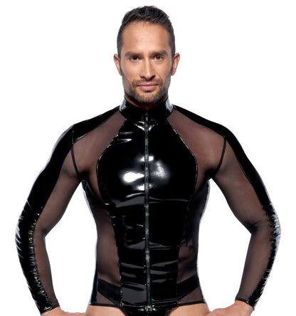 BLACK LEVEL Lack-Herren-Shirt mit Netz, langarm