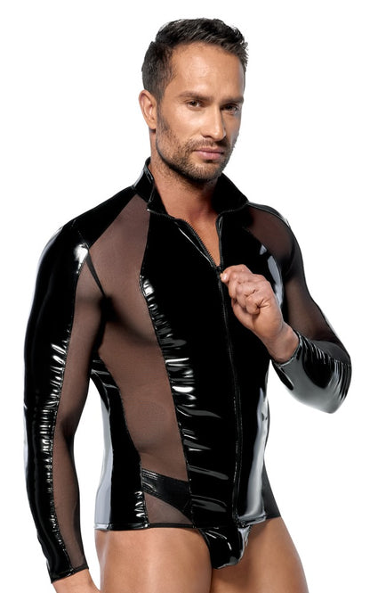 BLACK LEVEL Lack-Herren-Shirt mit Netz, langarm