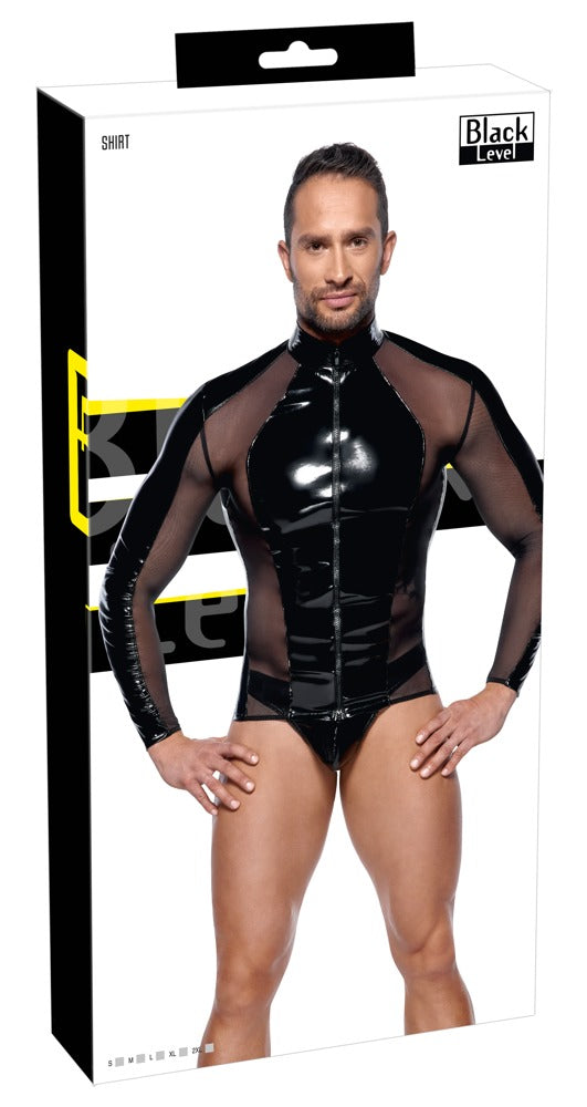 BLACK LEVEL Lack-Herren-Shirt mit Netz, langarm
