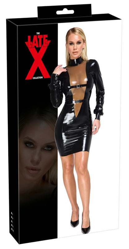 LATE X Latex-Kleid mit transparentem V-Einsatz