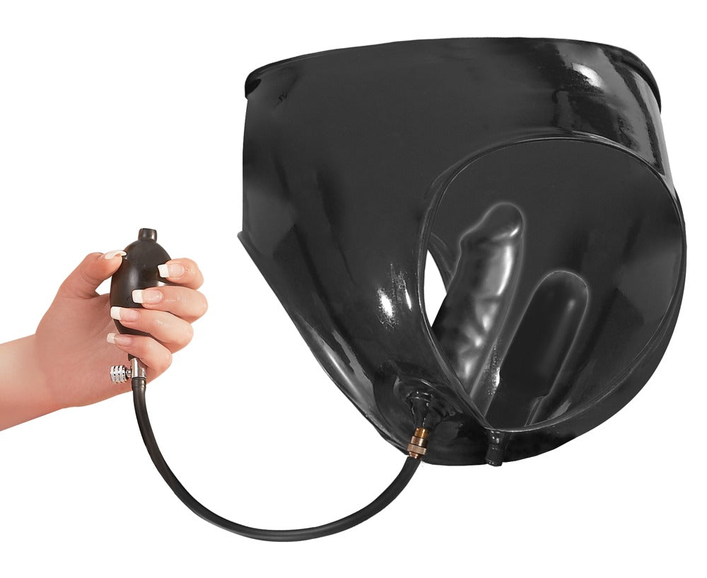 LATE X Latex-Slip mit aufpumpbarem Doppel-Dildo