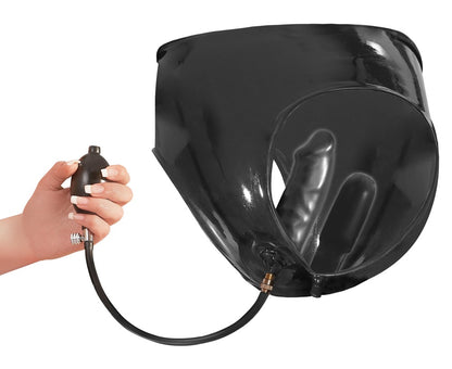 LATE X Latex-Slip mit aufpumpbarem Doppel-Dildo