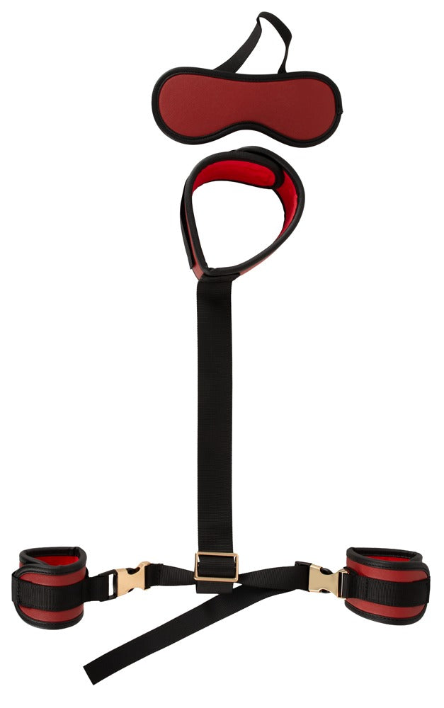 Bad Kitty Neck-to-Wrist-Bondage mit Augenmaske, rot/schwarz