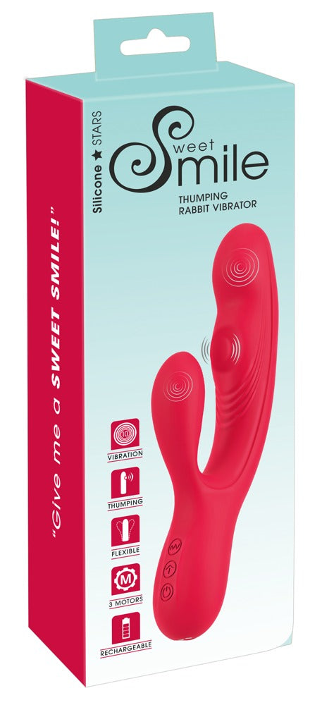Sweet Smile Thumping Rabbit Vibrator mit pochendem Schaft, rot
