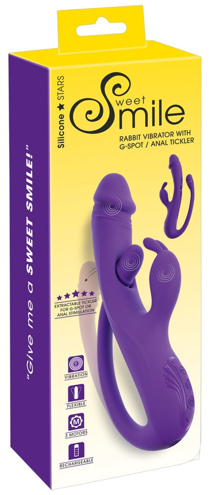 Sweet Smile Rabbit Vibrator with G-Spot/Anal Tickler, lila