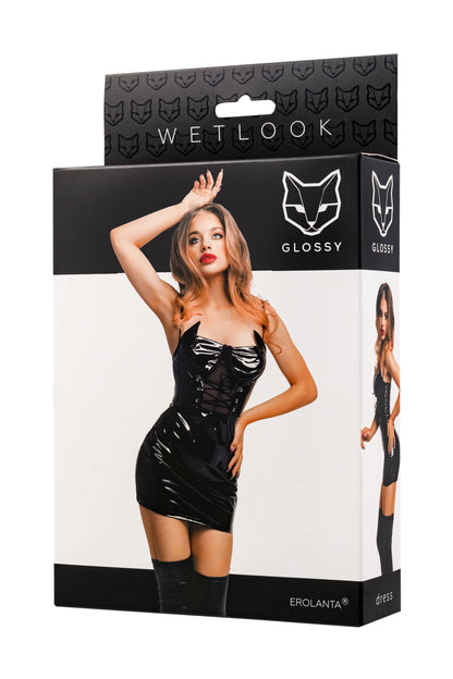 GLOSSY Wetlook Dress with front lacing S