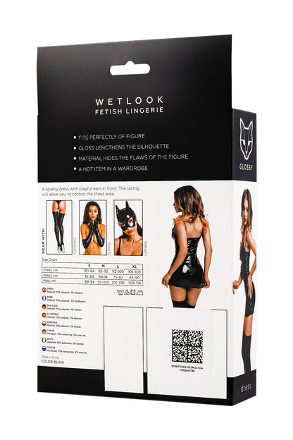 GLOSSY Wetlook Dress with front lacing S