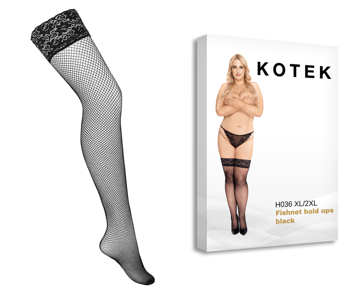 KOTEK Halterlose Strümpfe Fishnet H036 schwarz XL/2XL