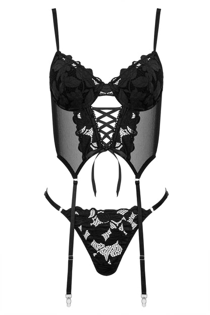 KOTEK 2er-Set CO103 Corset & Thong schwarz S/M