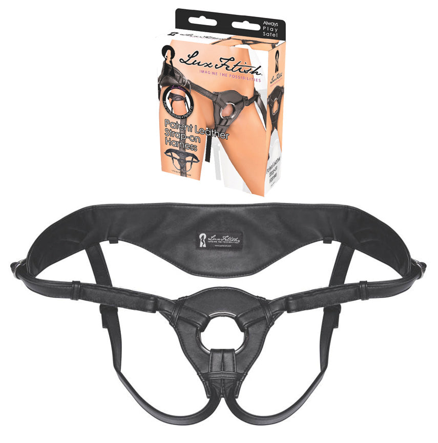 LUX FETISH Patent Leder Strap-on Harness schwarz